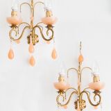 Pair of Pink Opaline Italian Wall Lamps