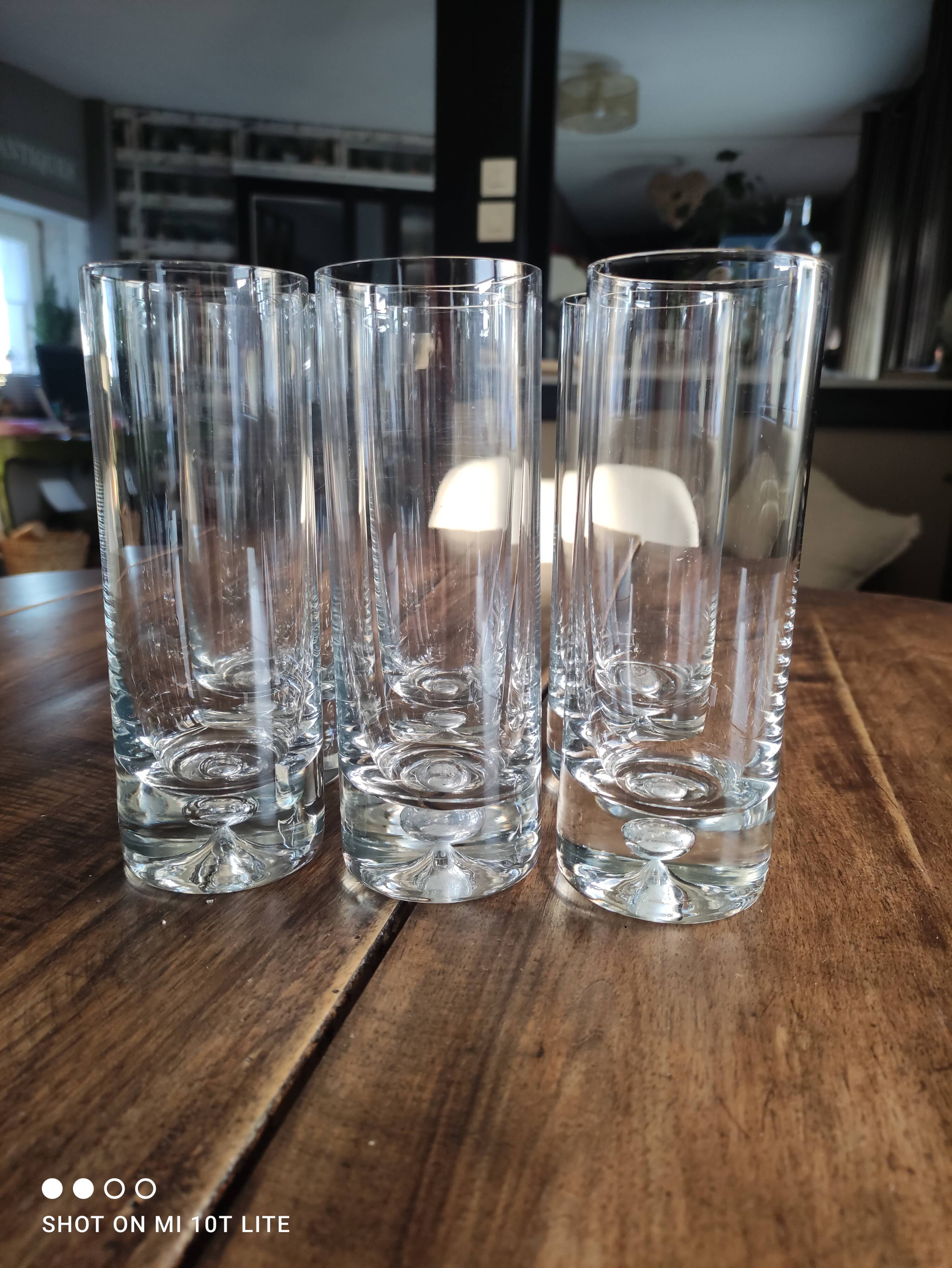 Set of 6 Long Drink glasses in crystalline thick base with air bubble