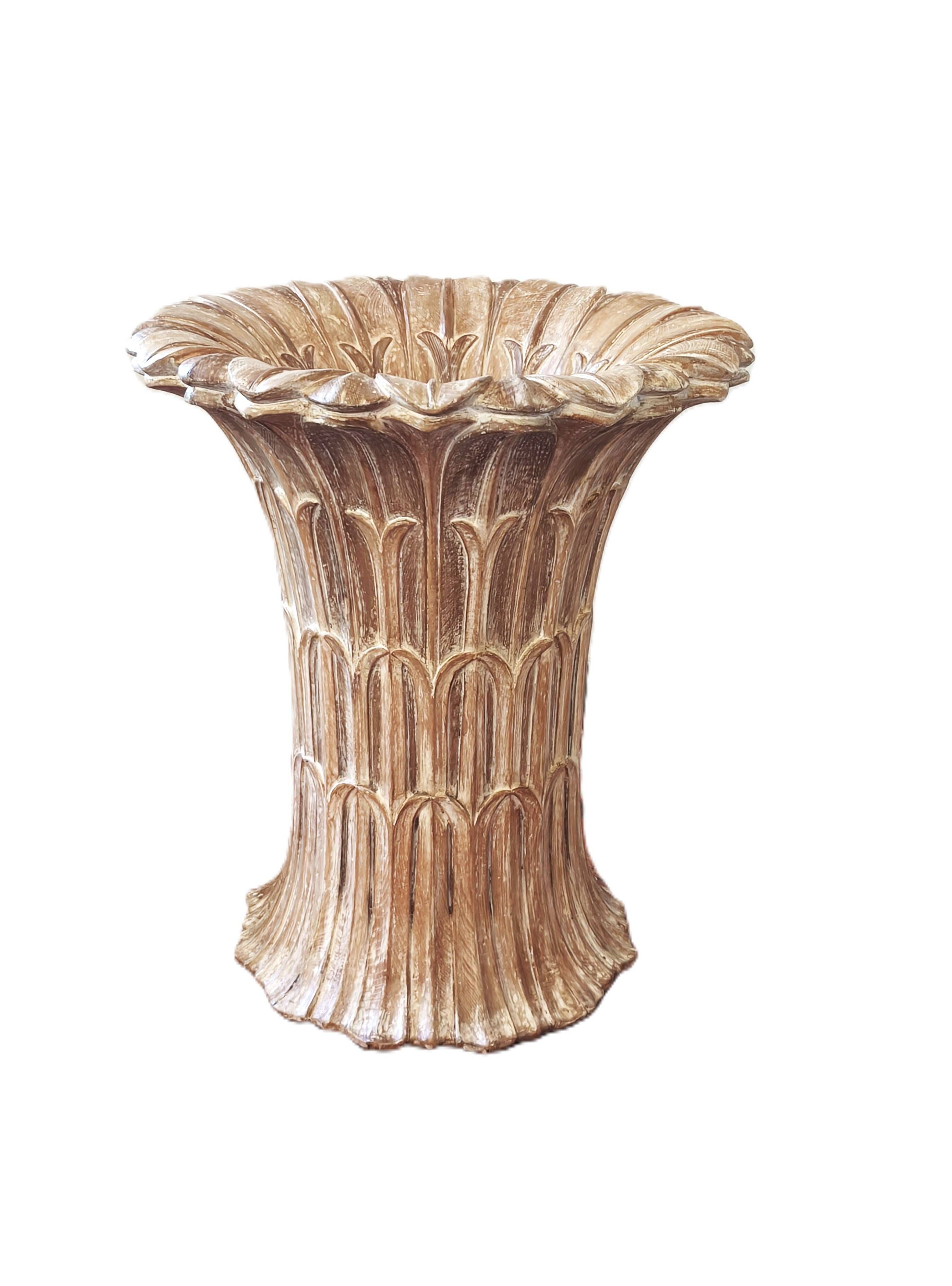 Italian dining table in carved oak with a glass top, vintage.