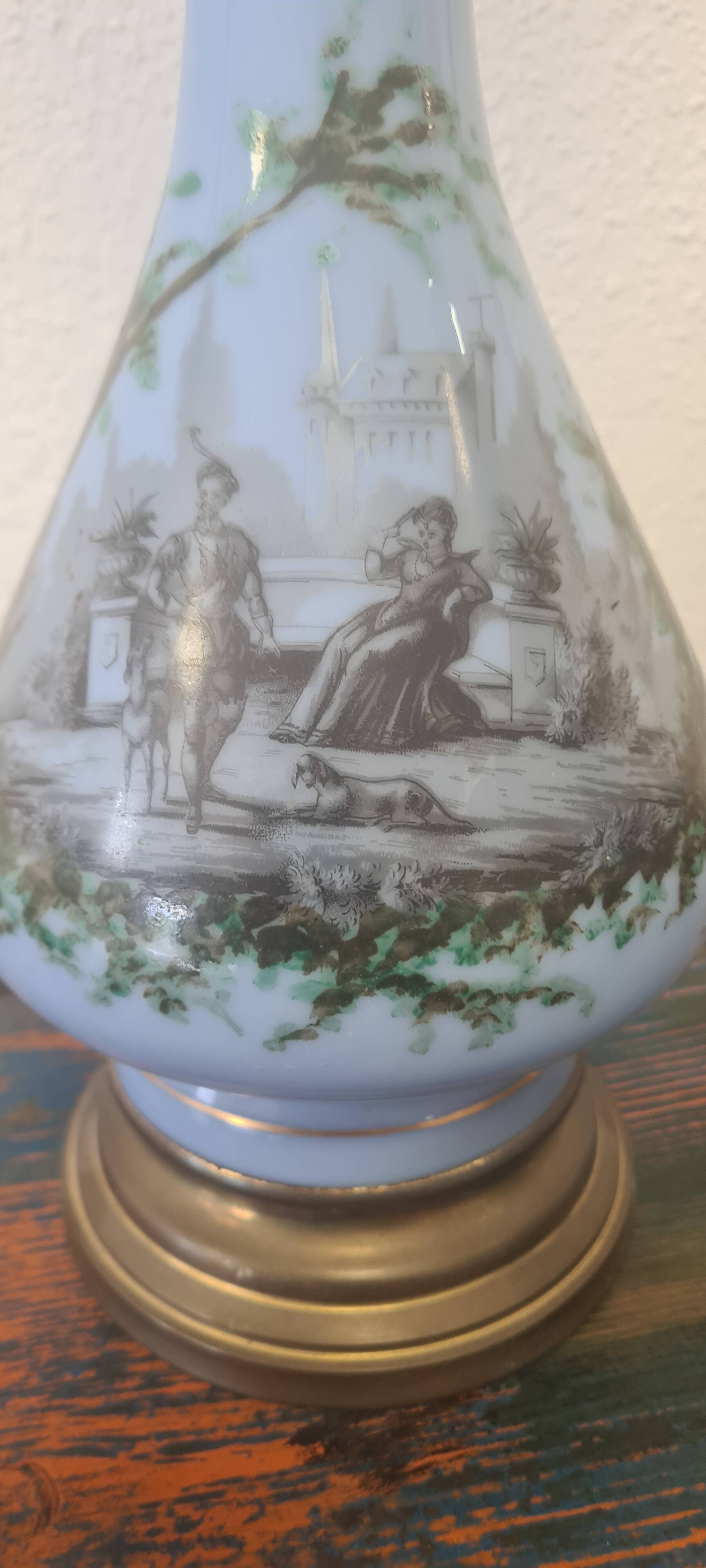 pair of oil lamps in opaline decorated 66x18