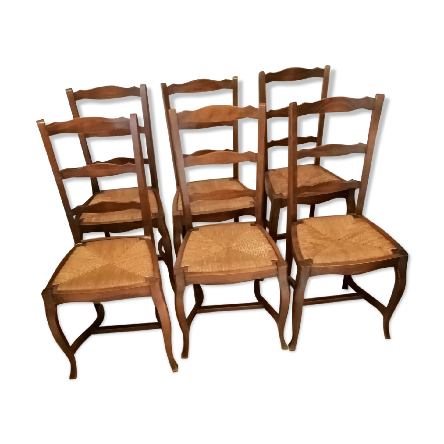 Lot de 6 chaises en bois et paille ancienne