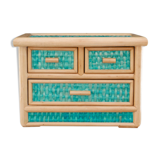 Boîte à tiroirs en bambou et osier, années 60