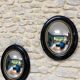 Pair of witch mirrors from the Napoleonic III era, 42.5/34.5cm, black and gold, curiosity, glass.