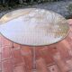 Dining table rattan and glass top & vintage metal legs