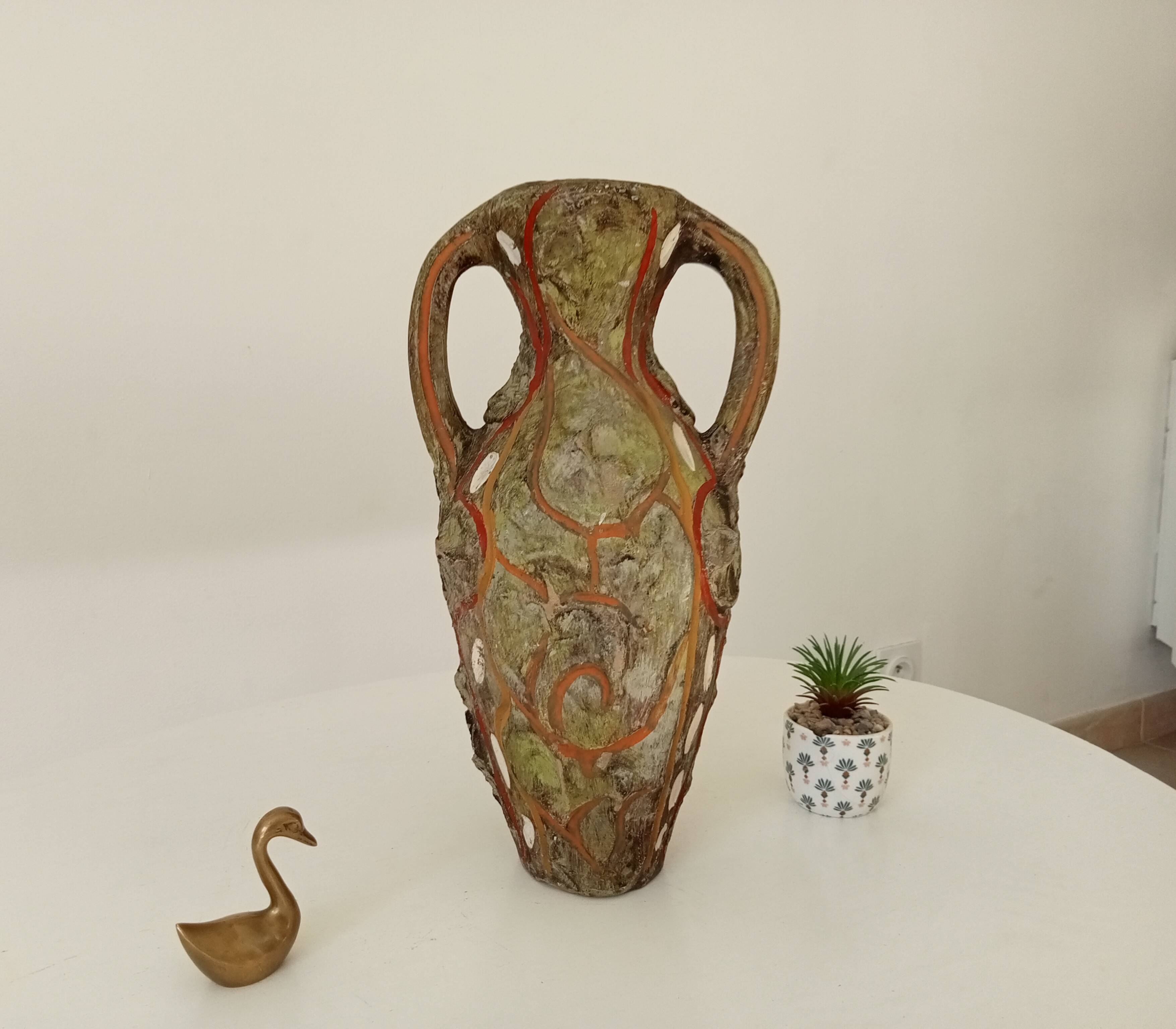 Vintage 70s amphora vase with volcanic effect