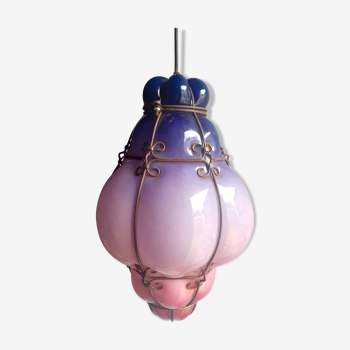 Blown glass and metal hanging lamp