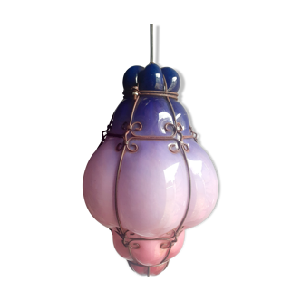 Blown glass and metal hanging lamp