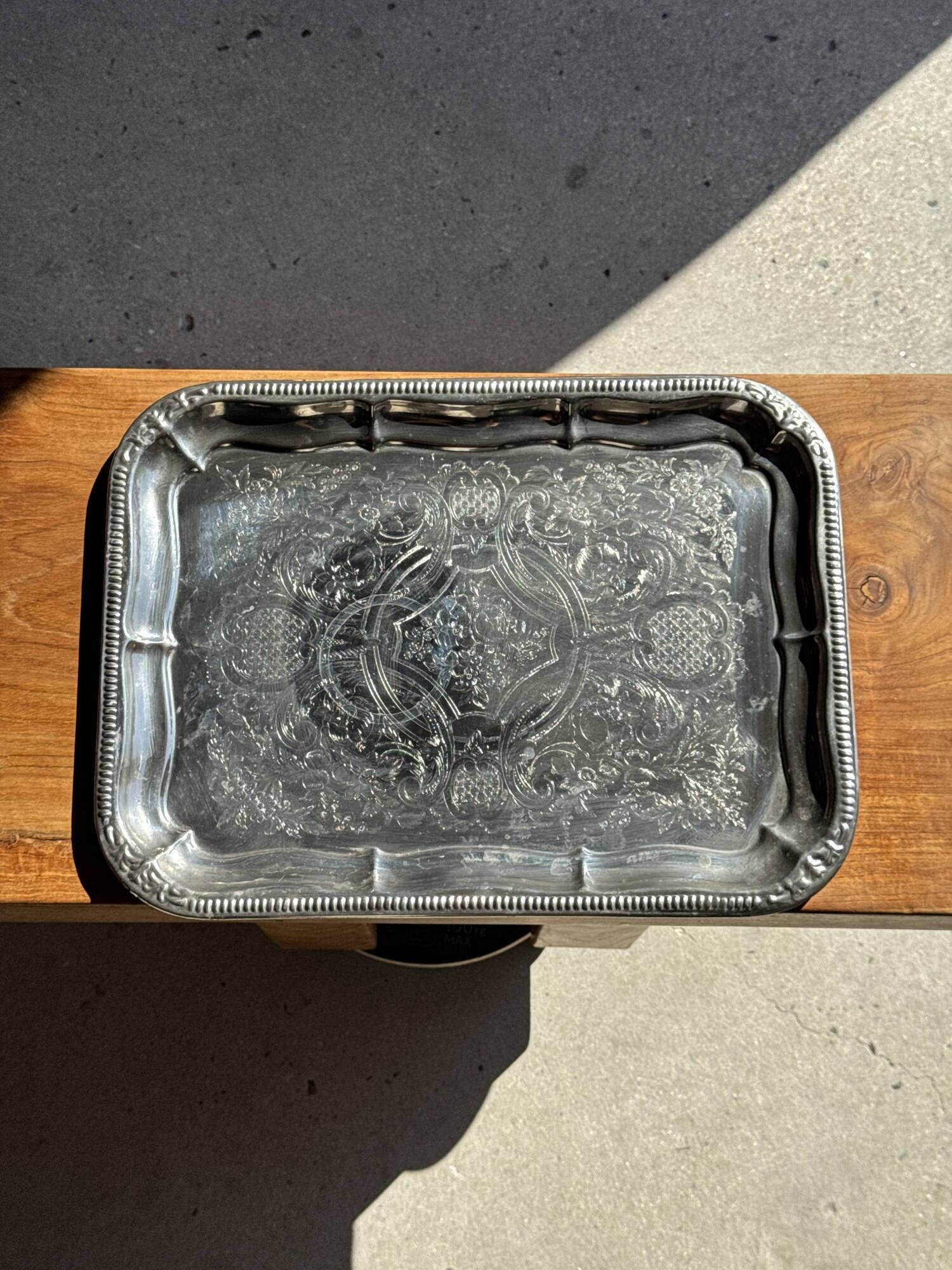 Large vintage silver-plated tray with a floral design in Art Nouveau style L4