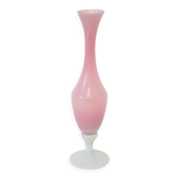 Pink opaline vase with worked white feet, 1960.