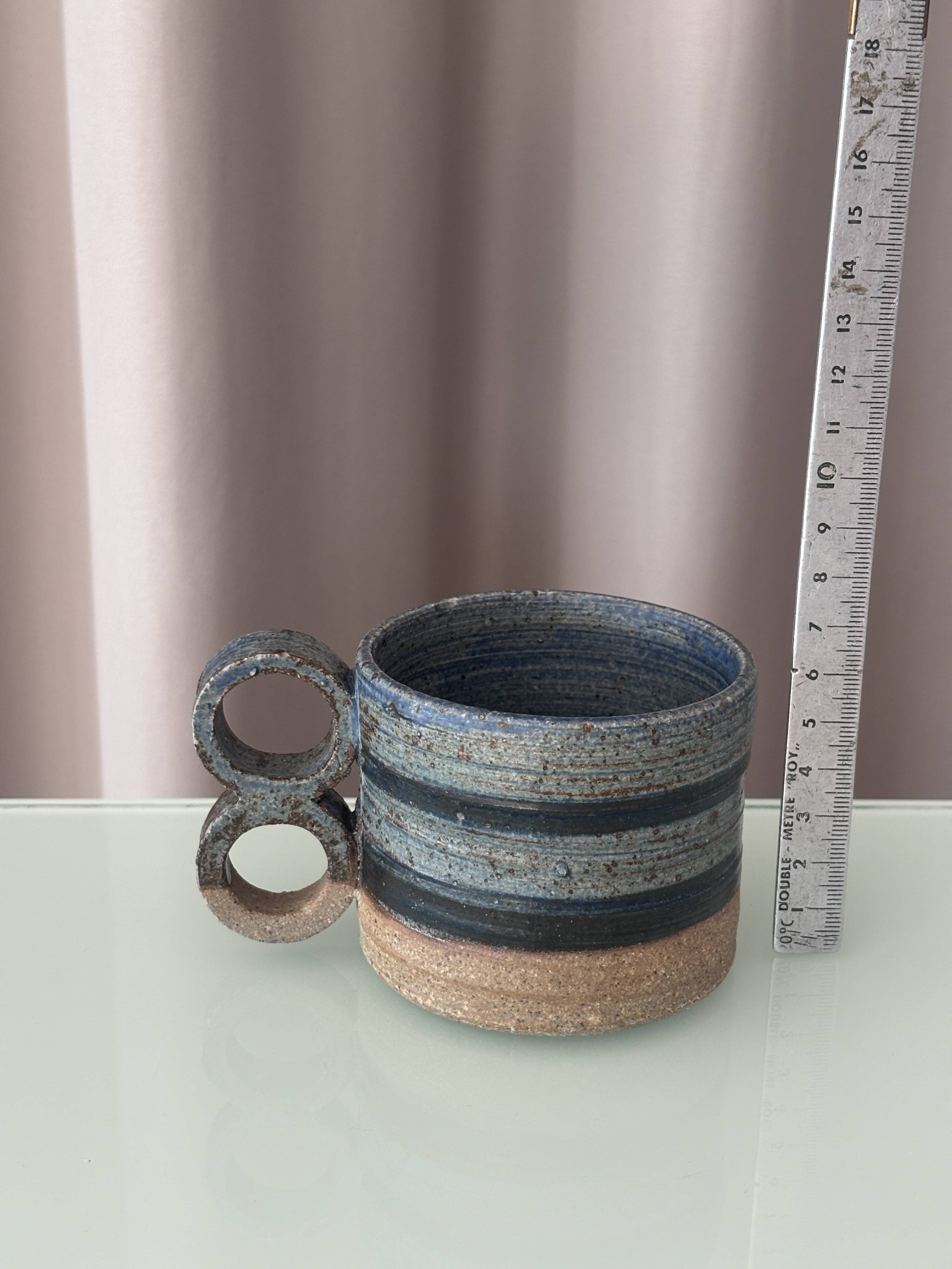 Pair of Vintage Danish Studio Pottery Mugs – Denmark Stoneware Cups – Blue