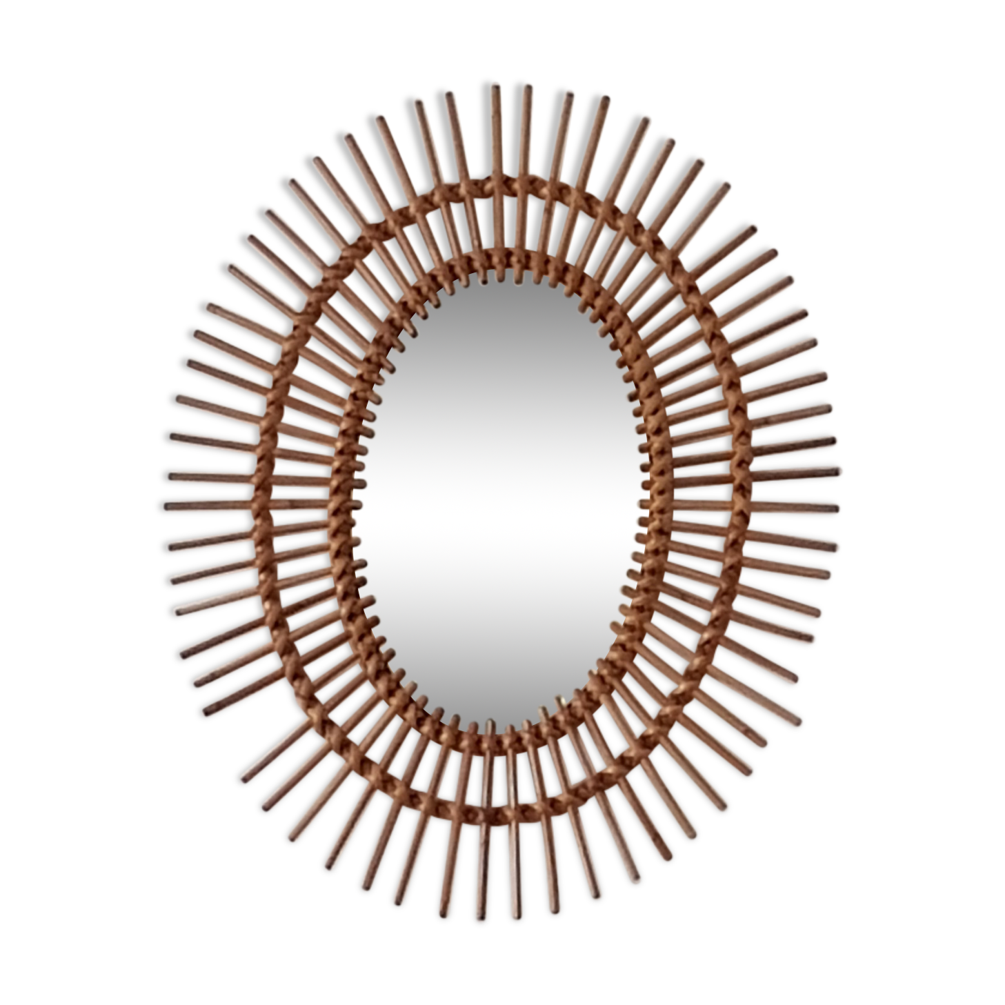 Oval rattan sun mirror 1960 50x63cm