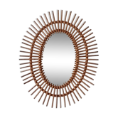 Miroir soleil oval en rotin 1960 50x63cm
