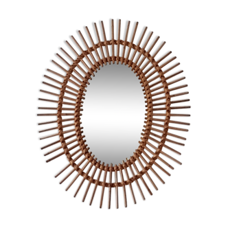 Oval rattan sun mirror 1960 50x63cm