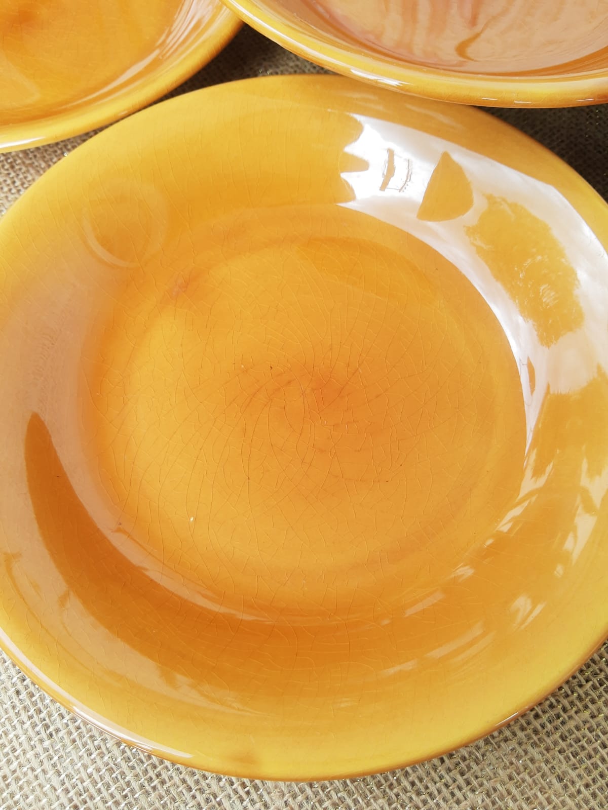 Set of 6 hollow plates Longchamp France mustard - vintage