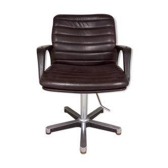 Fauteuil de bureau pivotant vintage années 80 en simili-cuir et métal chromé, de marque Olymp