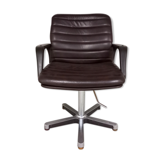 Vintage 80s swivel office chair in imitation leather and chrome metal, Olymp brand