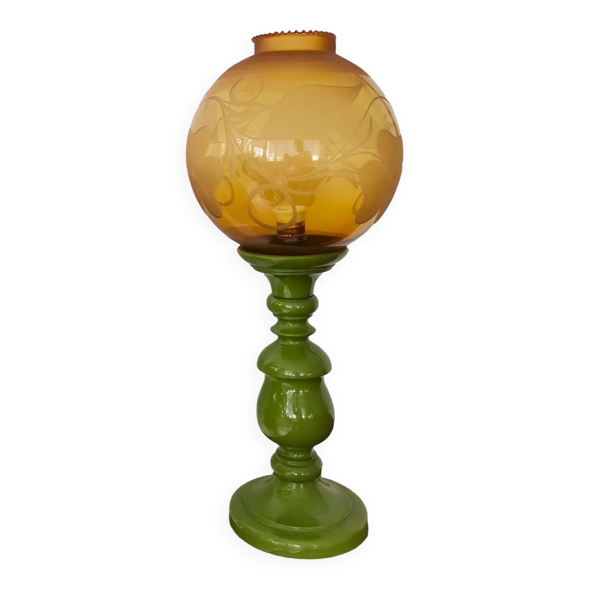 Mid-century italian yellow & green wood and glass table lamp