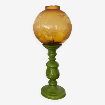 Lampe de table italienne en bois et verre jaune et vert jaune et vert du milieu du siècle