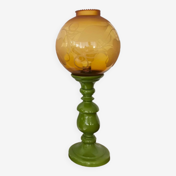 Mid-century italian yellow & green wood and glass table lamp