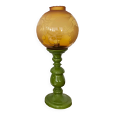 Mid-century italian yellow & green wood and glass table lamp