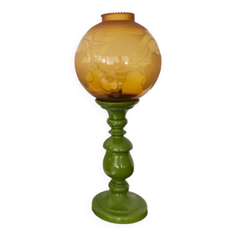 Lampe de table italienne en bois et verre jaune et vert jaune et vert du milieu du siècle