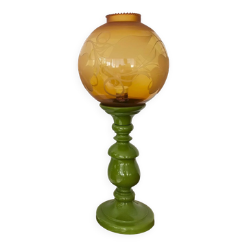 Mid-century italian yellow & green wood and glass table lamp