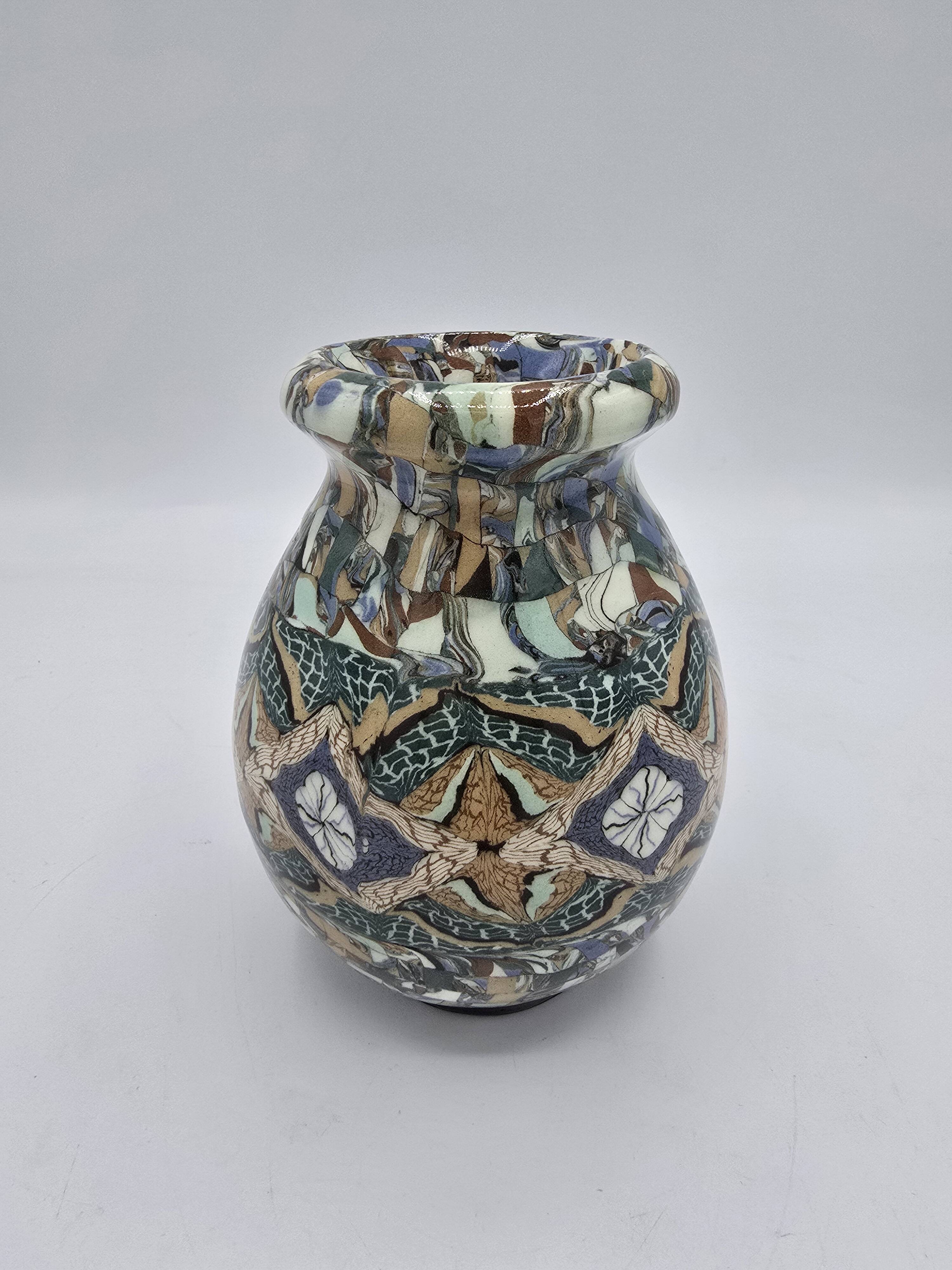 Jean Gerbino (1876-1966) Vallauris – Mosaic earthenware vase with floral decoration