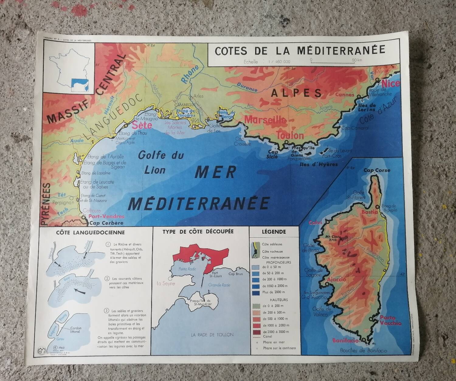 Carte scolaire vintage mdi FRANCE Méditerranée