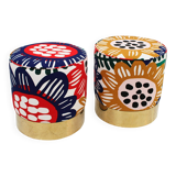 Contemporary Multicolour Floral-patterned Fabric Italian Pair of Circular Poufs