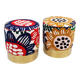 Contemporary Multicolour Floral-patterned Fabric Italian Pair of Circular Poufs