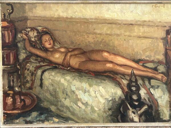 Jeune femme nue endormie - huile sur toile orientaliste Fernand Majorel ( 1898-1965)