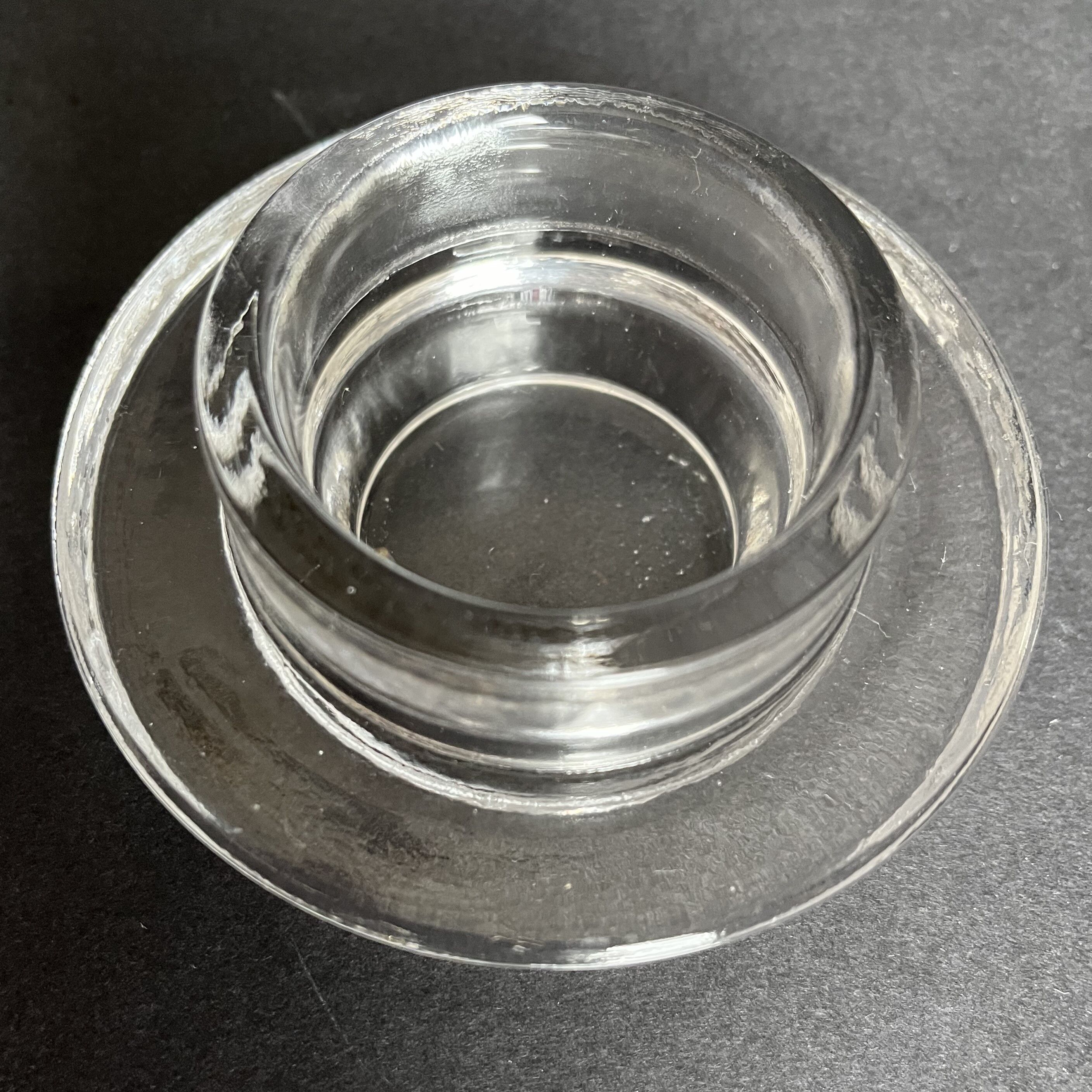 Pair of engraved glass butter dishes