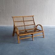 Mid-century rattan & bamboo two-seater lounge sofa