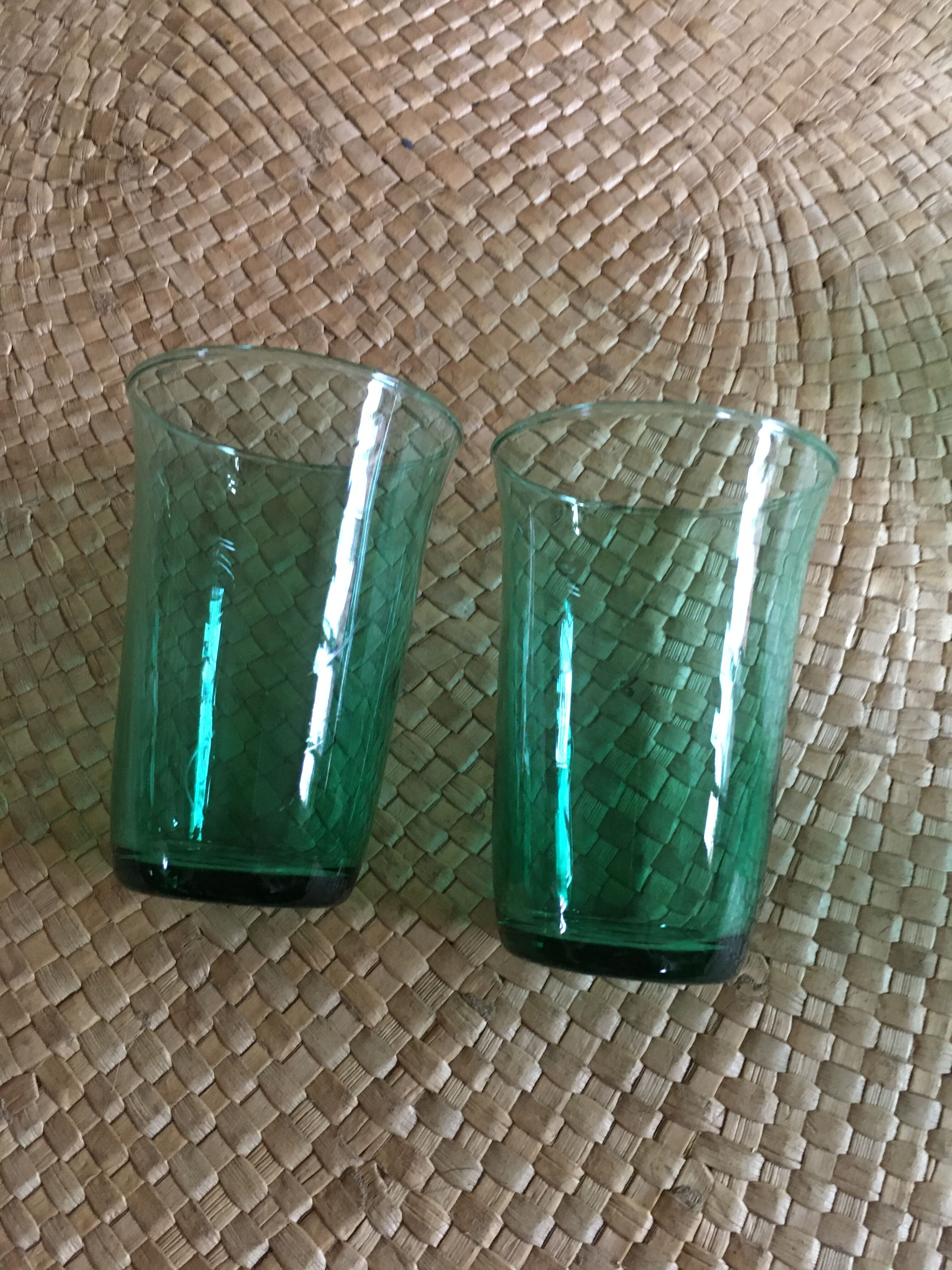 Series of 7 green glasses