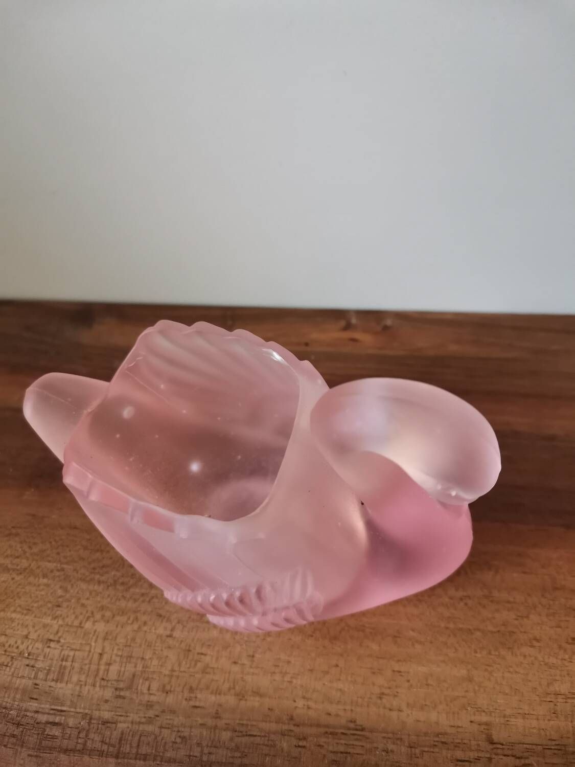 vintage pink molded glass vase Yves Rocher swan shape