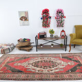 4x10 red & beige wool vintage rug 140x301cm