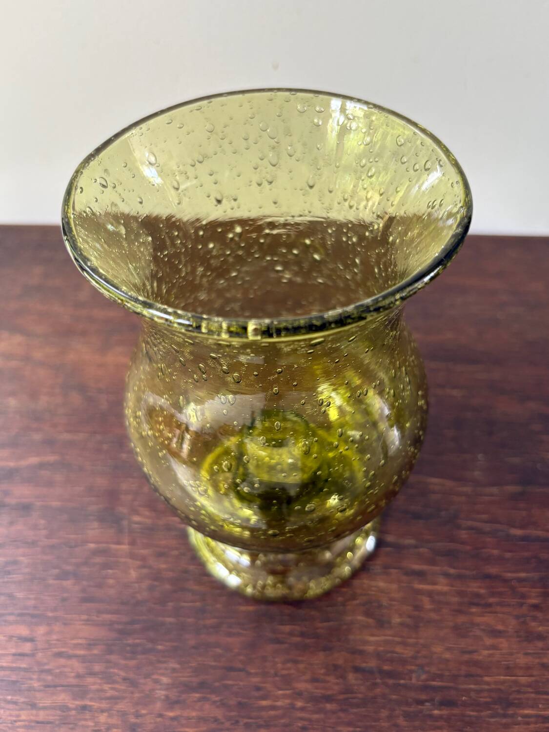 candle holder in biot green bubble glass from the 60s