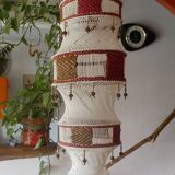Large vintage macramé pendant lamp in cotton thread and wool, 120 cm.