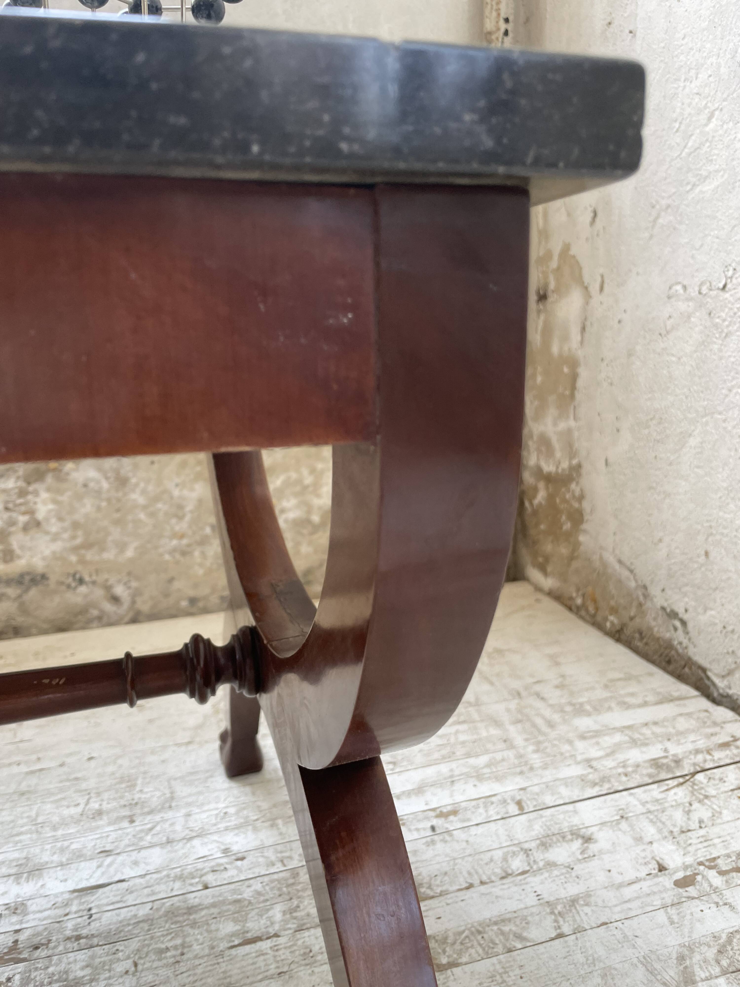 Empire style marble and mahogany coffee table