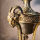 bronze lamp with a goat's head from the 19th century and a stained glass lampshade soldered with lead
