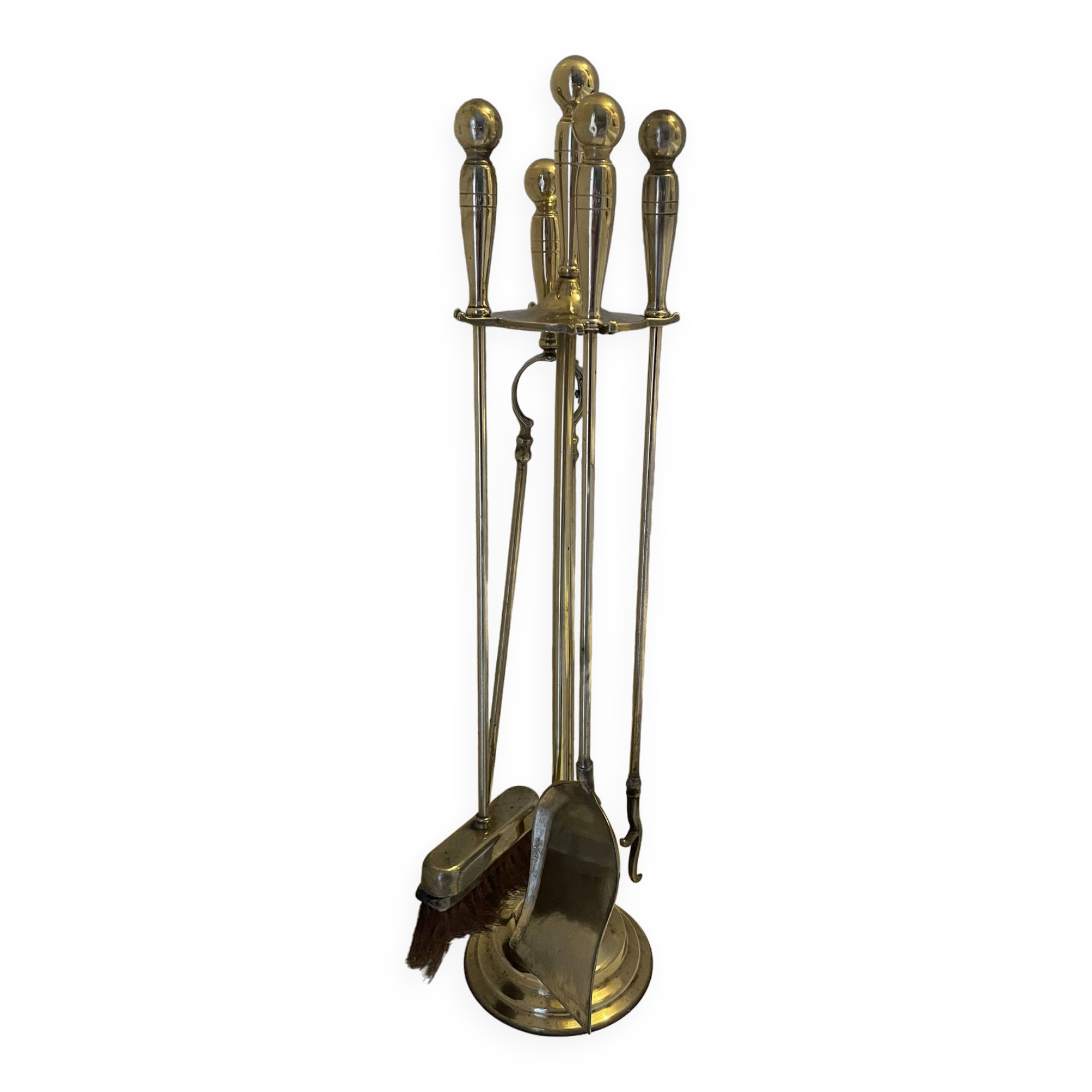 Brass fireplace servant and its 4 accessories