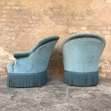 Pair of toad armchairs in blue velvet