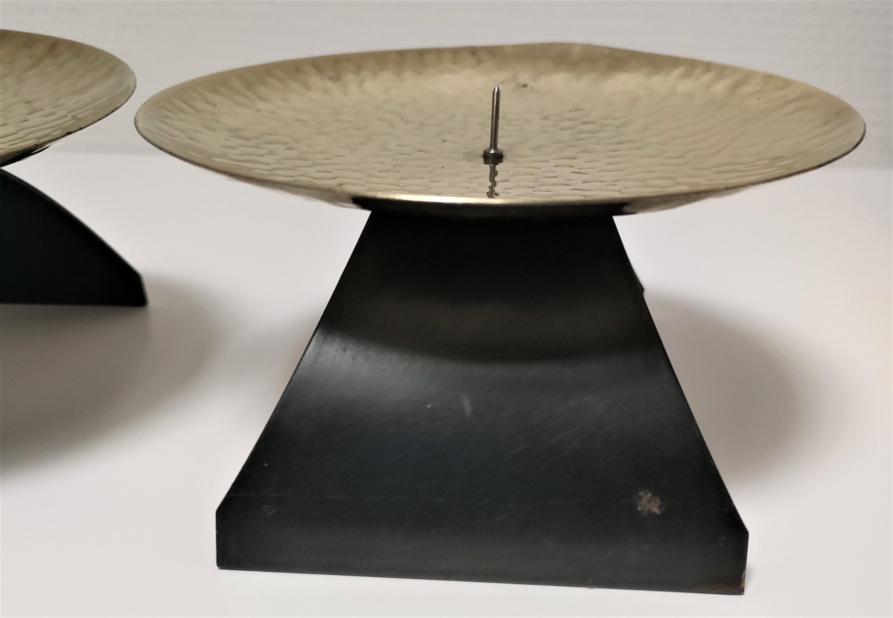 Pair of brass and metal candle holders design 70s