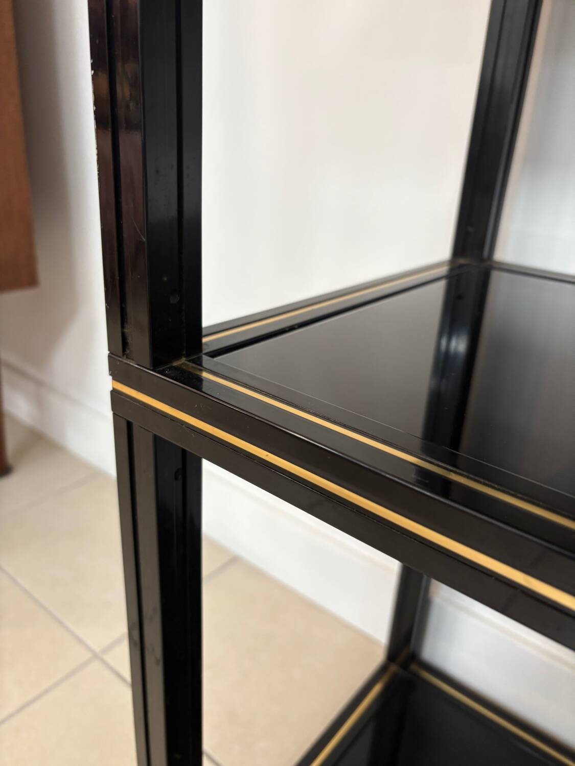Pierre Vandel Paris shelf, black and gold, 1970s, France