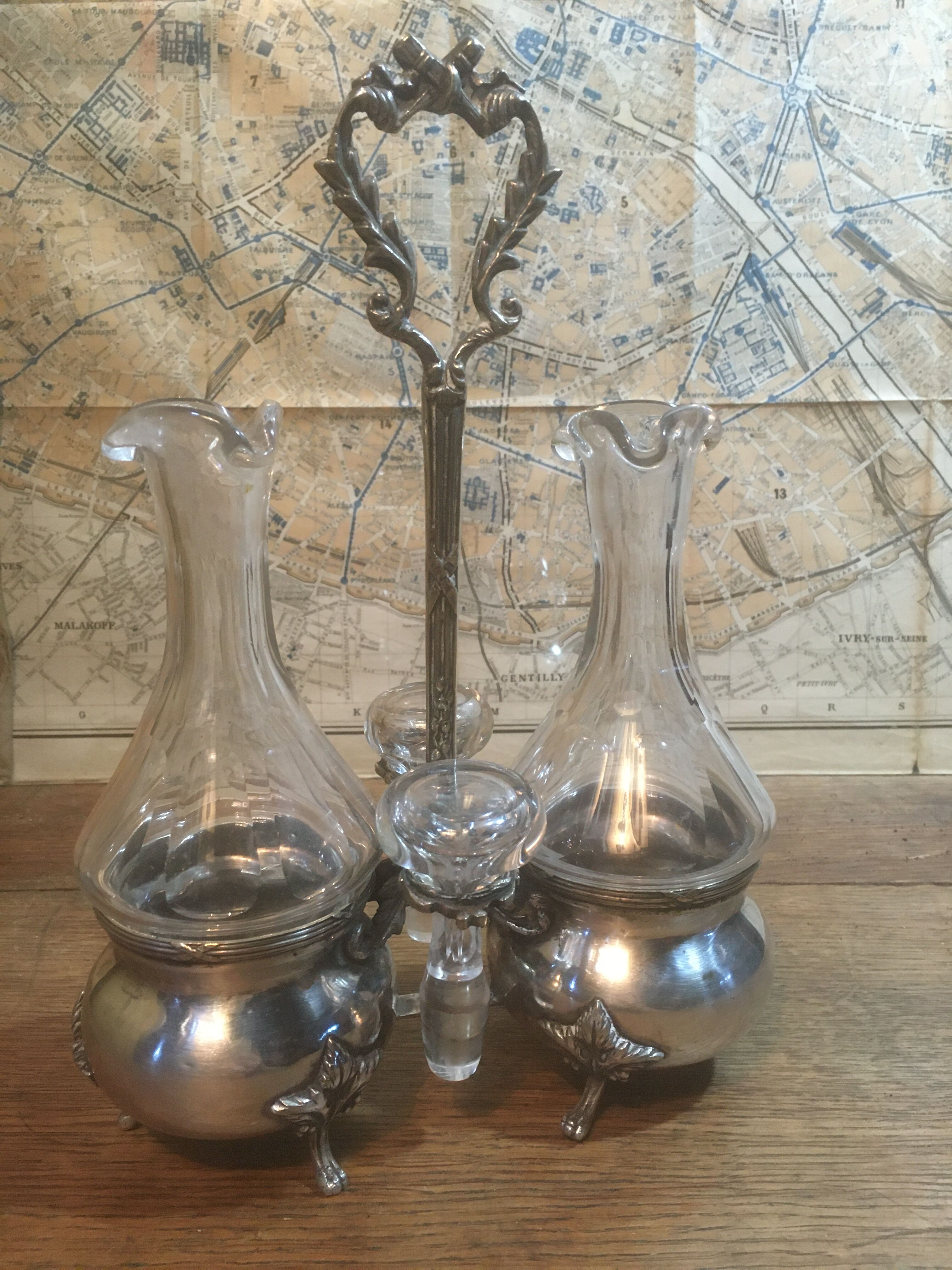 Silver and crystal oil and vinegar set