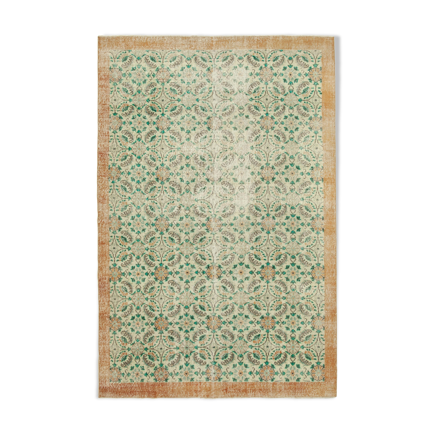 Handmade unique oriental beige carpet 207 cm x 312 cm