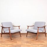 Mid-Century Pair of Polish Armchairs and Walnut Cabinet, 1960s, Set of 3.