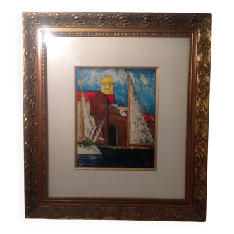 Tableau Saint Tropez oil painting Ilio Burruni / 1996