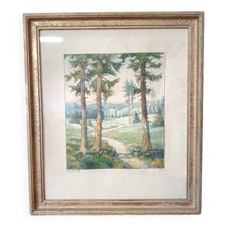 Tableau peinture ancienne forêt Signé Reubelt