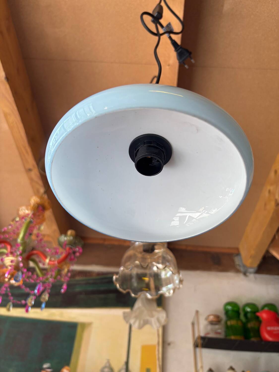 Vintage upcycled light blue opaline pendant light